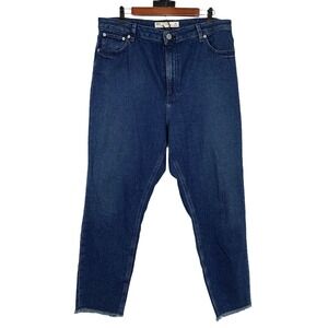 ASOS Mom Jeans Womens Size 14 Blue Denim Farleigh High Rise Slim Fray Hem